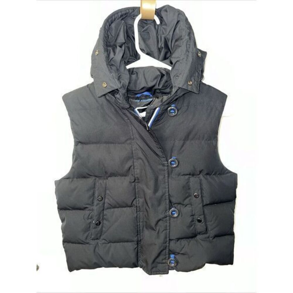 GAP Zip Up Button‎ & Loop Black Hooded Quilted Vest Jacket Women's Size Medium